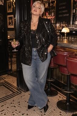 Forever 21 Black Sequin Blazer Disco Glam Oversized 14/16